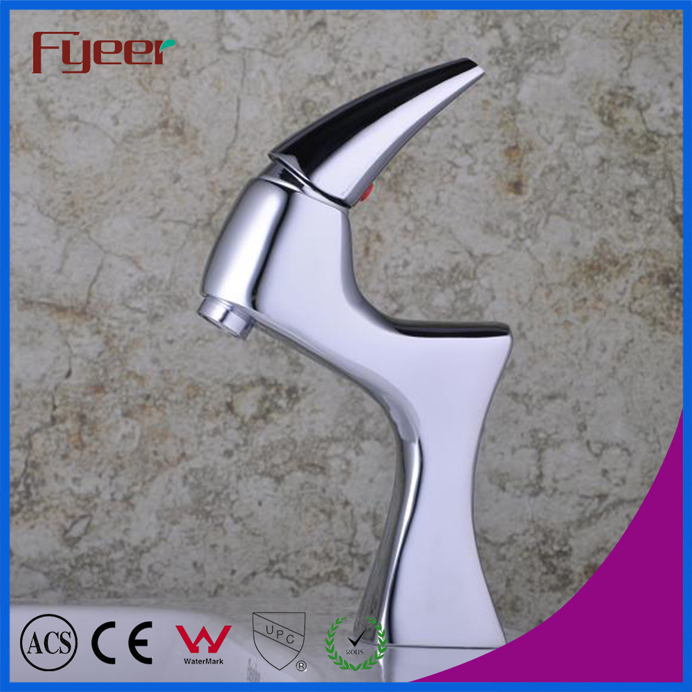 Fyeer Chrome Plated Crooked Long Spout Dual Handle Deck Mounted Basin Sink Faucet Water Mixer Tap Wasserhahn