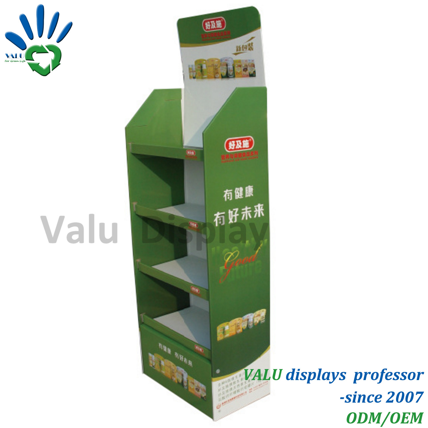 Supermarket Promotional Corrugated Cardboard Paper Display Shelf for Food and Snacks