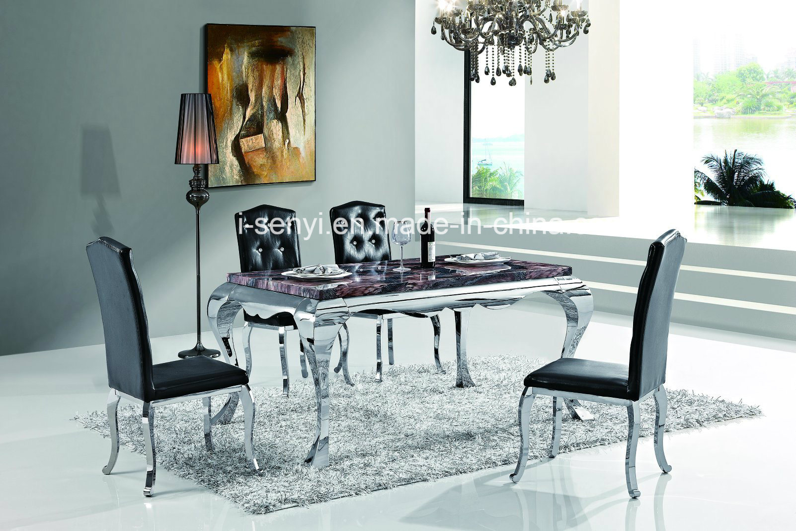 Marble or Tempered Glass Top Stainless Steel Dining Table