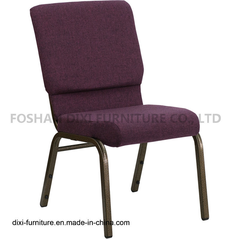 Church Furniture Plum Fabric Stacking Church Chair with Connect Buckle and Book Pouch