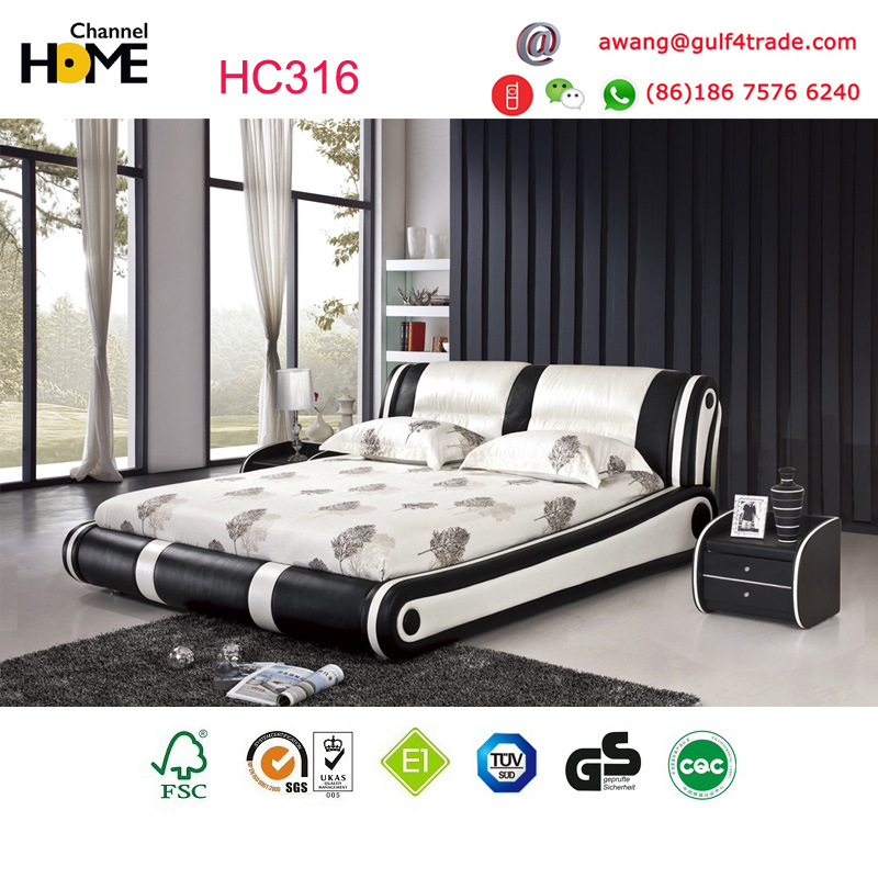 Modern White King Leather Bed for Bedroom Furniture (HC316)