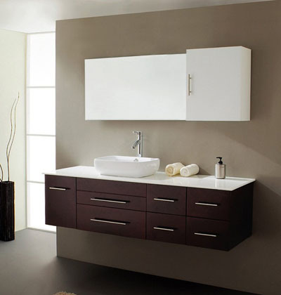 Espresso Solid Wood Bathroom Cabinet with Twice Coating