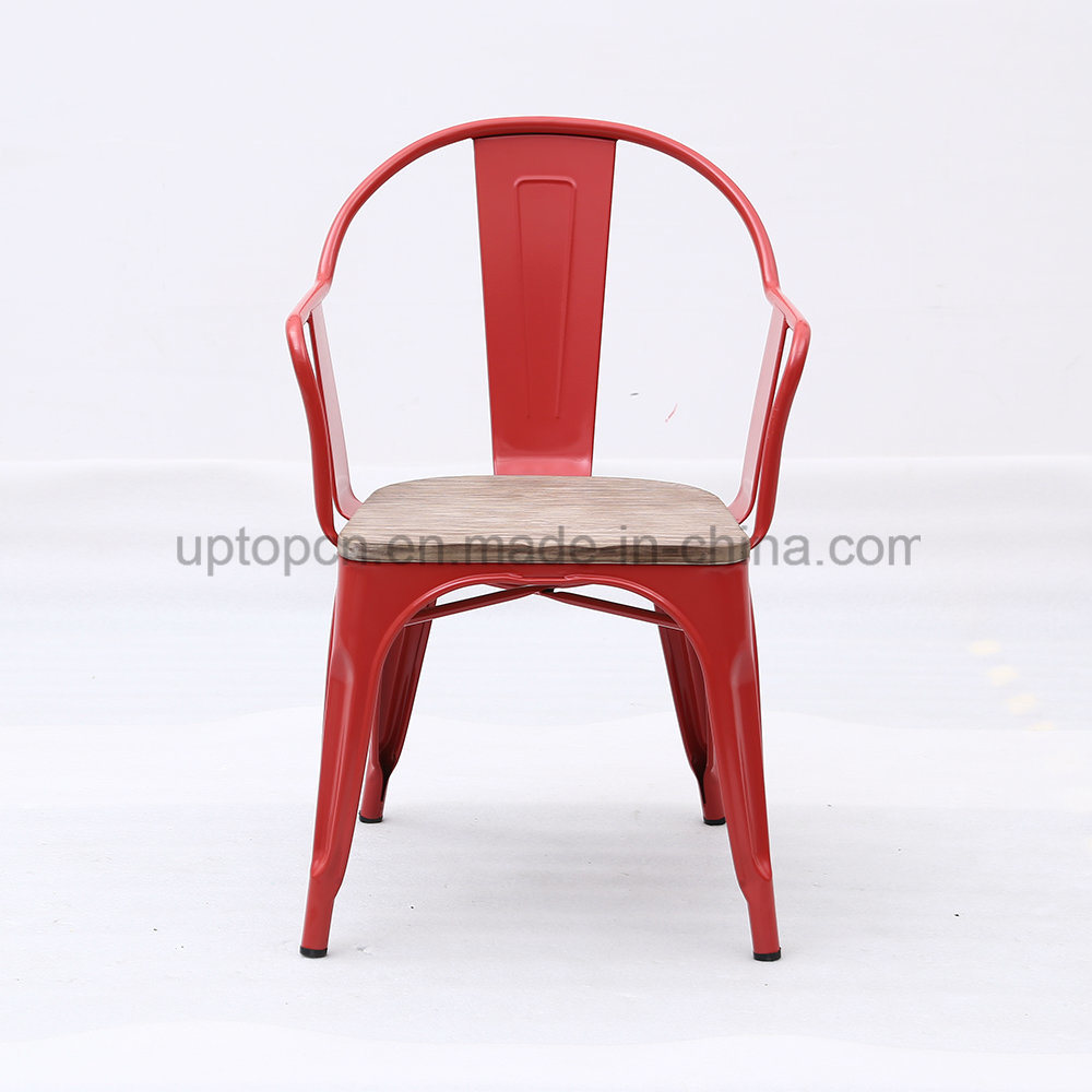 Red Metal Restaurant Chair with Wooden Seat (SP-MC093)