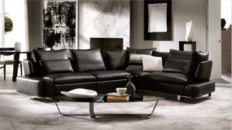 Modern Black Leather Sectional Corner Sofa Living Room Couch