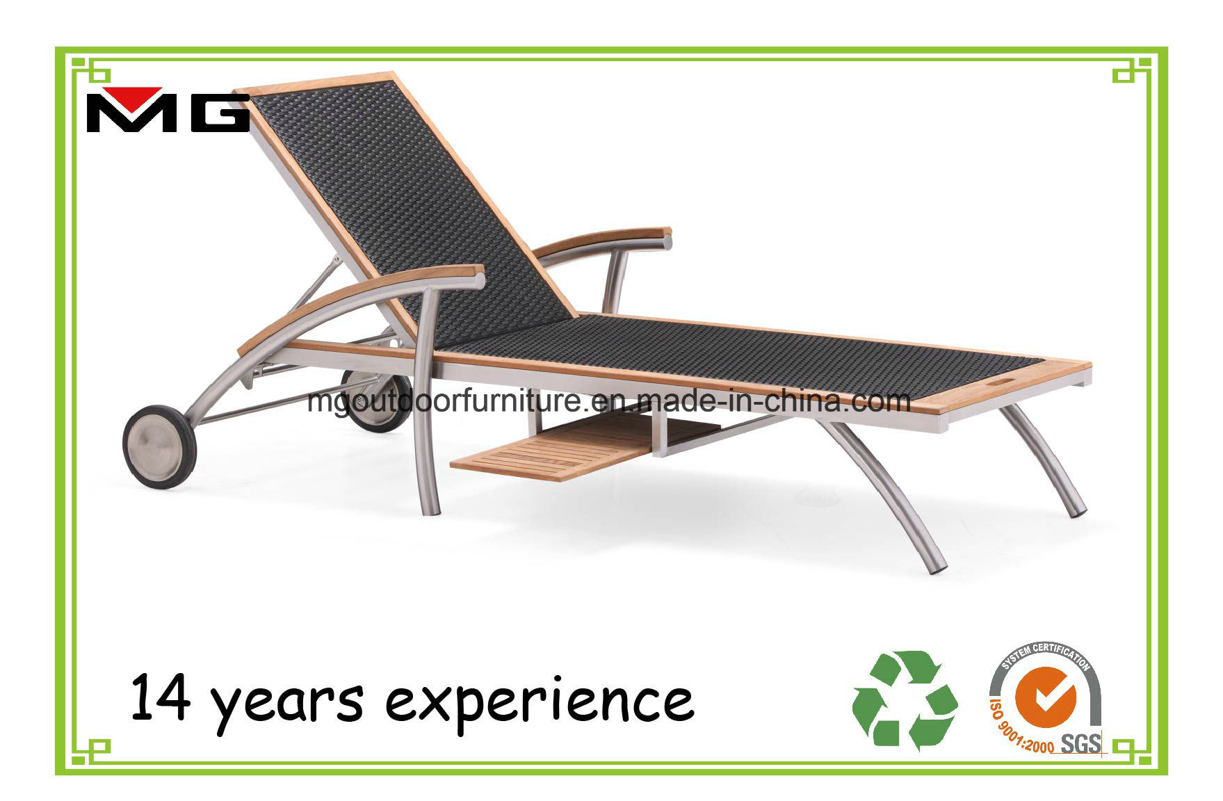 Teak Furniture Rattan Sun Loungers with Teak Armrest