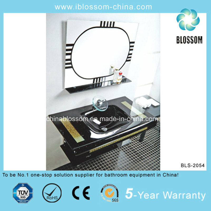 Household Wall-Mounted Tempered Lacquer Glass Basin Vanity with Mirror (BLS-2054)