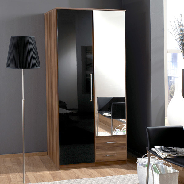 Wooden High Gloss 2 Door Mirrored Combi Wardrobe (WB02)