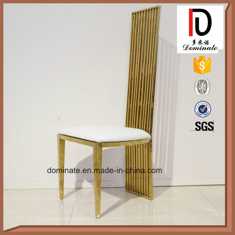 High End White Leather Gold Frame High Back Stainless Steel Chair