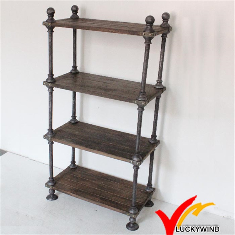 Wholesale 4 Tier Wood Board Metal Frame Antique Shelf Brackets