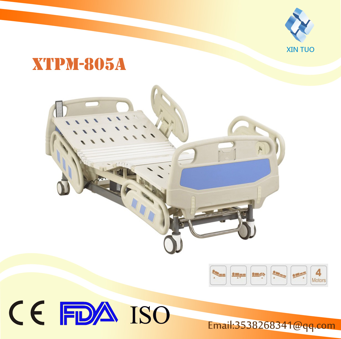 Superior Quality Electric Five-Function ABS Guardrail Medical Care Hospital Bed