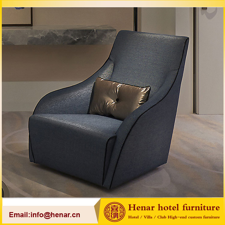 Taupe Blue Fabric Accent Chairs Hotel Sofa for Lobby Furniture