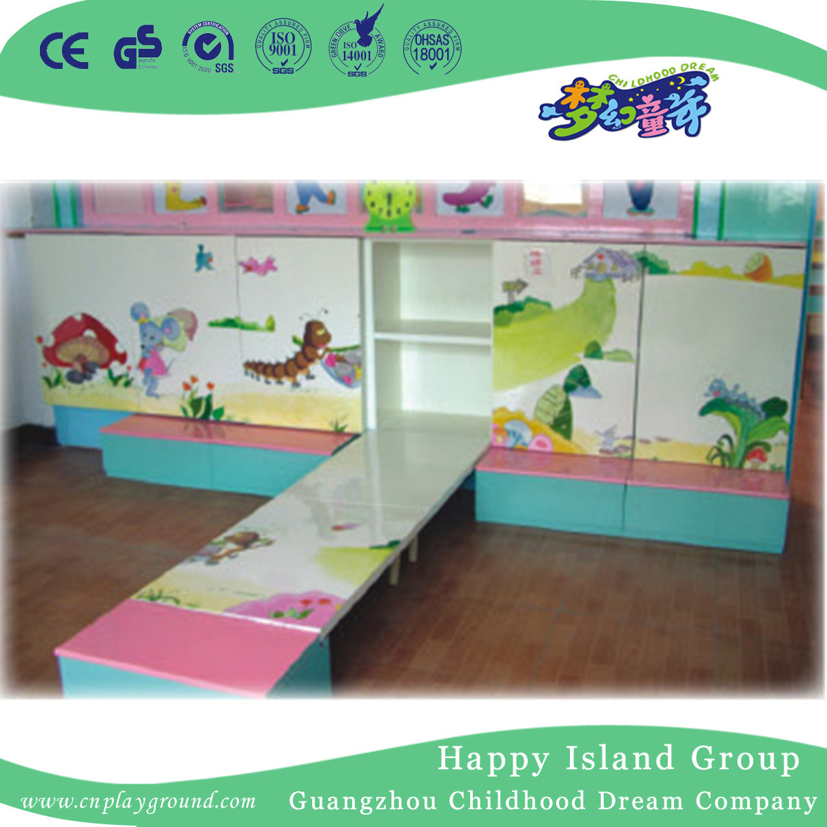 Wonderful and Colorful Painting Solid Wooden School Bed on Wall with Cabinet (HG-6401)