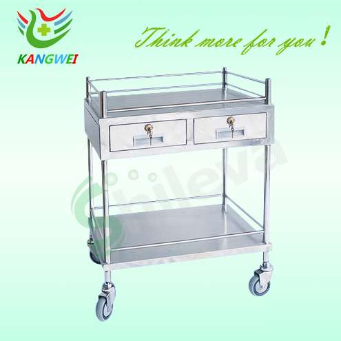 Hospital Treatment Trolley with Two Drawers Medical Cart