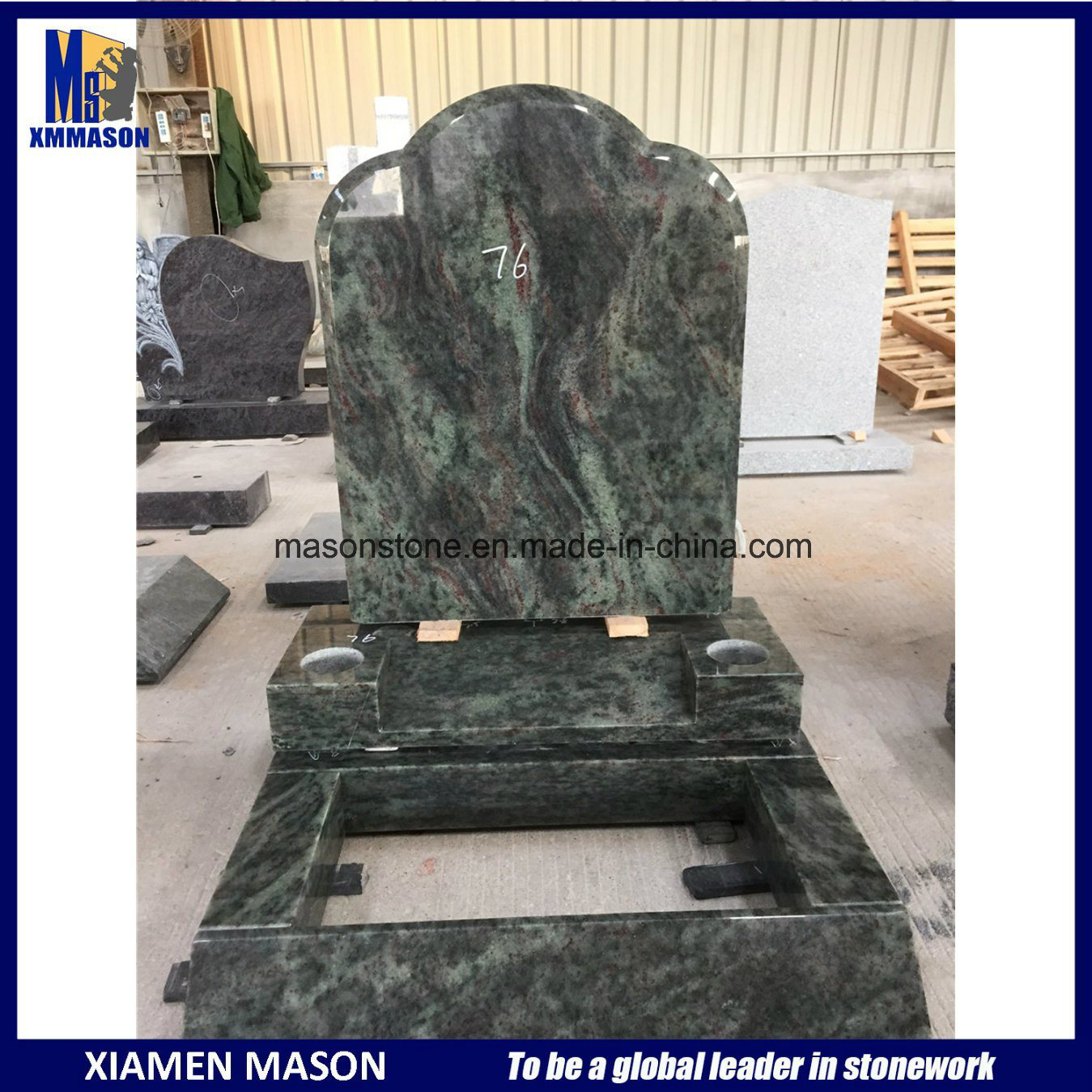 Green Tombstones with Upright Granite Headstones