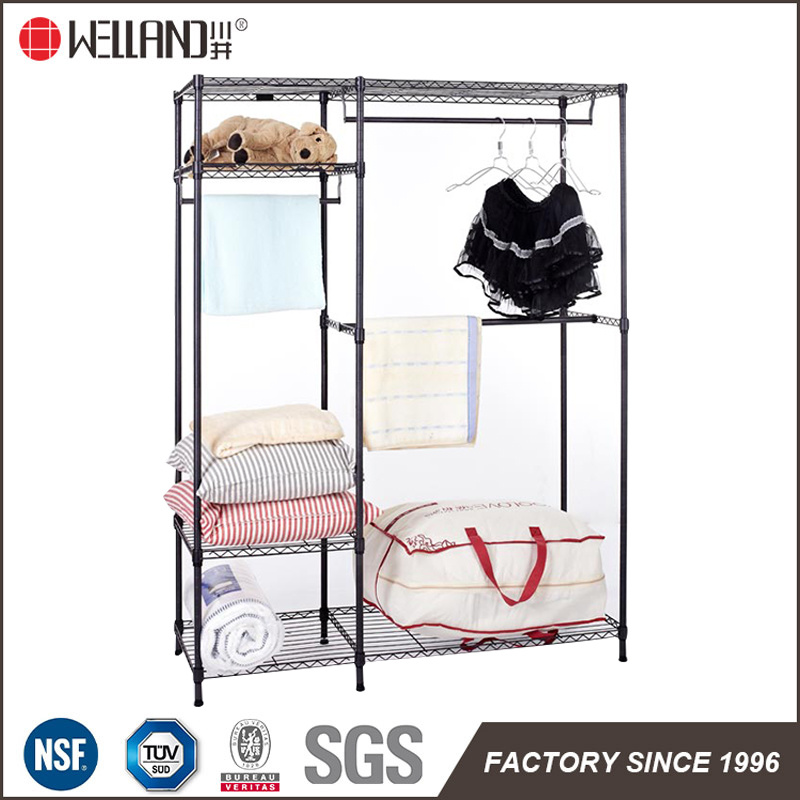 Epoxy Black Metal Bedroom Furniture Metal Wire Closet Wardrobe Rack Shelving