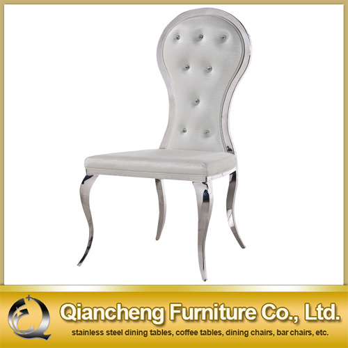 White Leather Stainless Steel Dining Chair with Diamonds