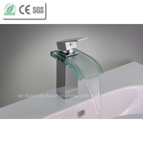 Glass Waterfall Tap Mixer Bathroom Brass Basin Faucet (QH0822)