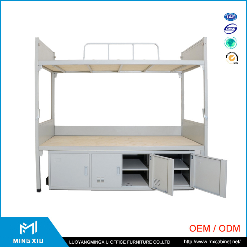 Mingxiu Office Furniture Metal Frame Bunk Beds / Metal Student Dormitory Bunk Bed with Locker