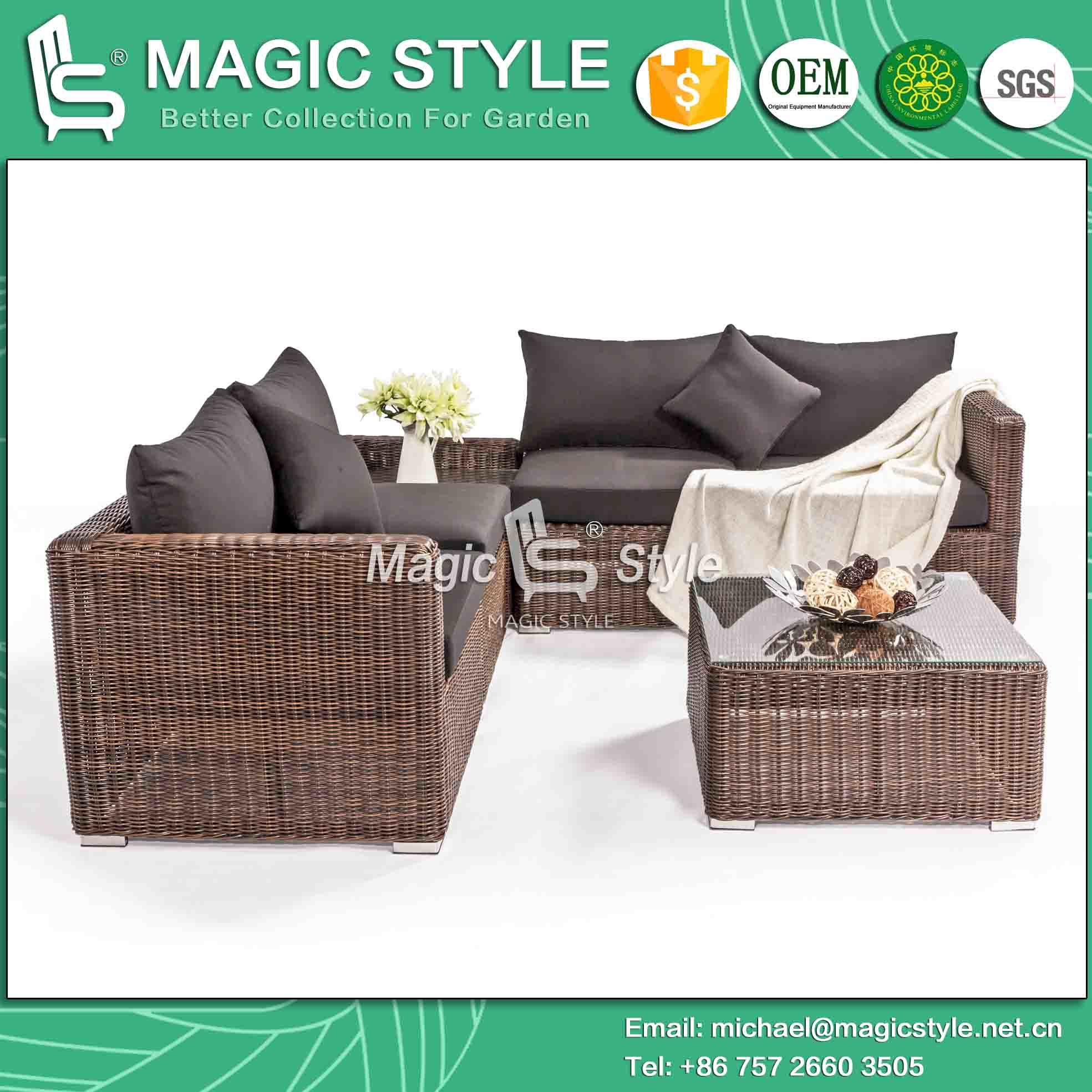 Round Wicker Sofa Set Garden Rattan Sofa Set Patio Corner Sofa Set (Magic Style)