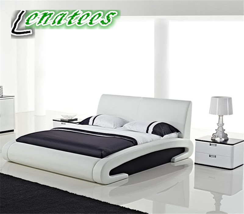 A518 Fancy Design White Leather Queen Bed