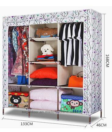 Modern Simple Wardrobe Household Fabric Folding Cloth Ward Storage Assembly King Size Reinforcement Combination Simple Wardrobe (FW-59C)