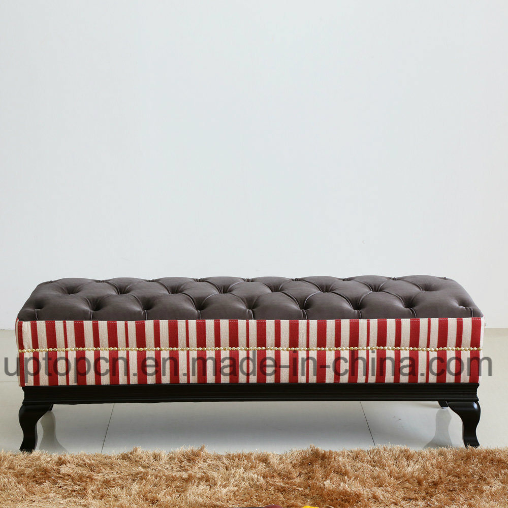 Gold-Baned Rectangle Leather Pull Clasp Bed Long Bench Stool (SP-ES129)