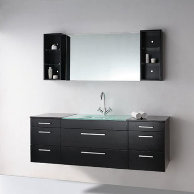 Latest Solid Oak Wood Bathroom Vanity with Glass Basin
