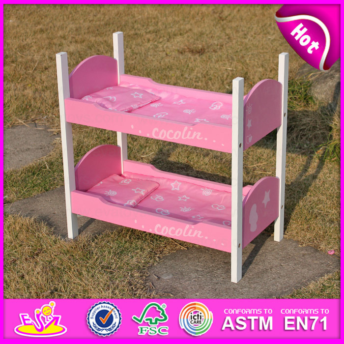 2015 Cute Wooden Doll Furniture Doll Bunk Bed, Lovely Wooden Toy Doll Ring Bed, Hot Sell Cheap Baby Wooden Bunk Doll Bed W06b023