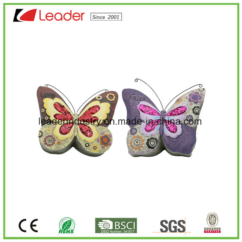 Polyresin Butterfly Statues with Glitter Wings for Garden Decoration