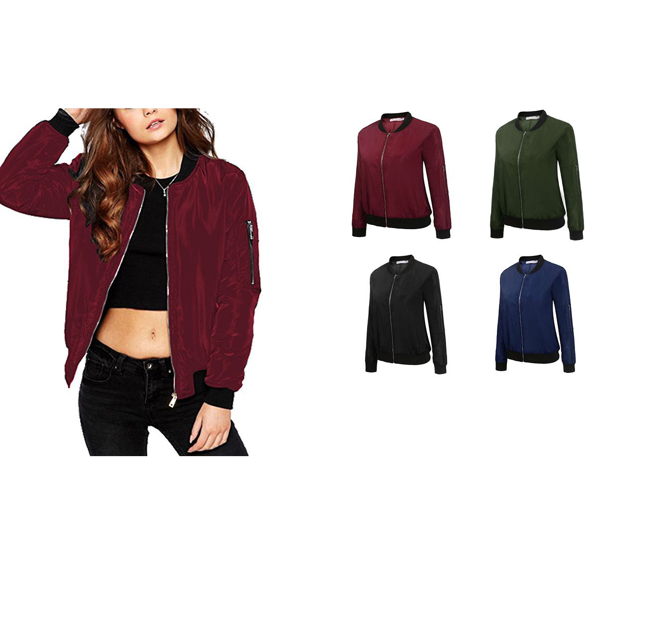 Fashion Womens Satin Bomber Jackets