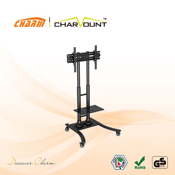 High Quality Floor Standing Height Adjustable TV Trolley Designs (CT-FTVS-T117)