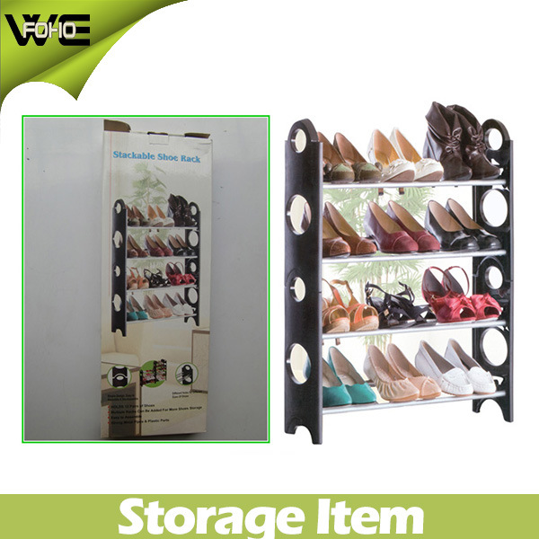 Plastic Stacking Shelf Cheap Shoe Rack with Black Color