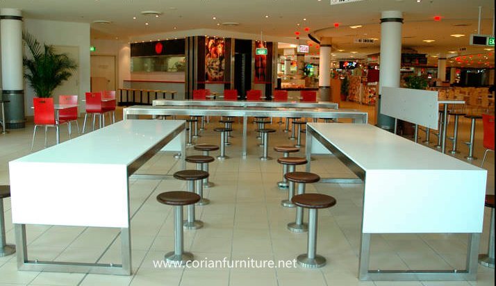 Solid Surface Tabltop Stainless Steel Base Long Dining Table