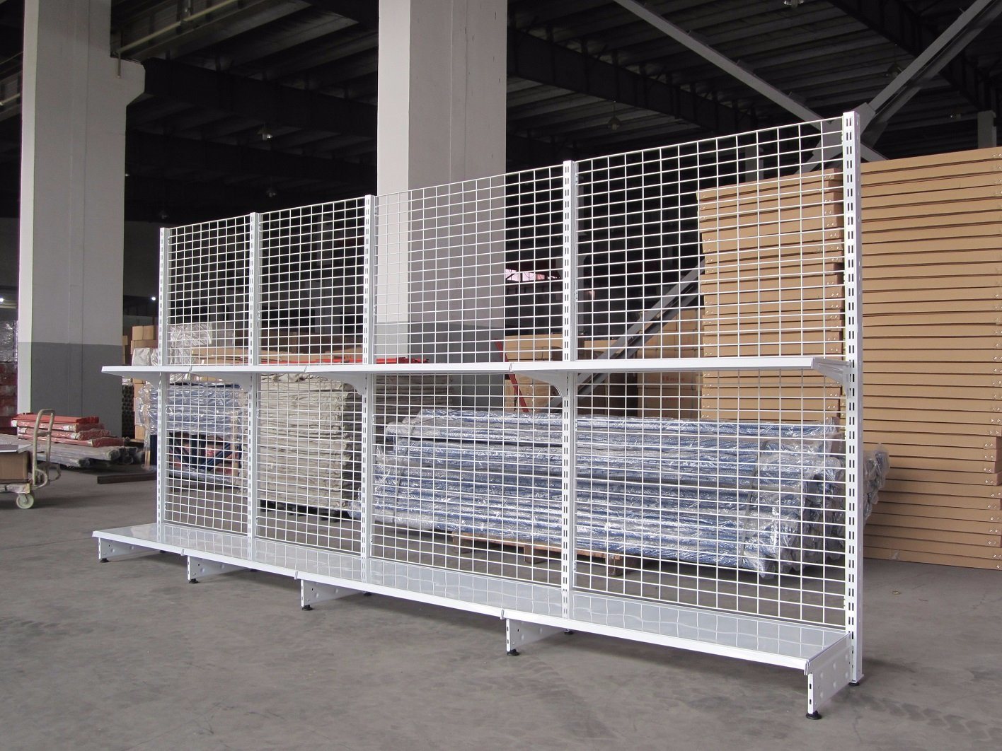 Double Sided Supermarket Metal Wire Mesh Shelf