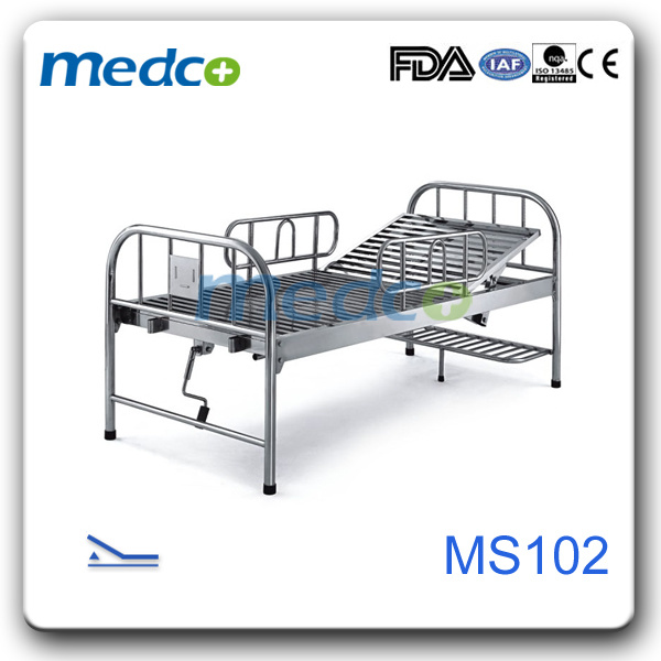 Stainless Steel Hospital Furniture, One Crank Manual Hospital Nursing Bed for Patient