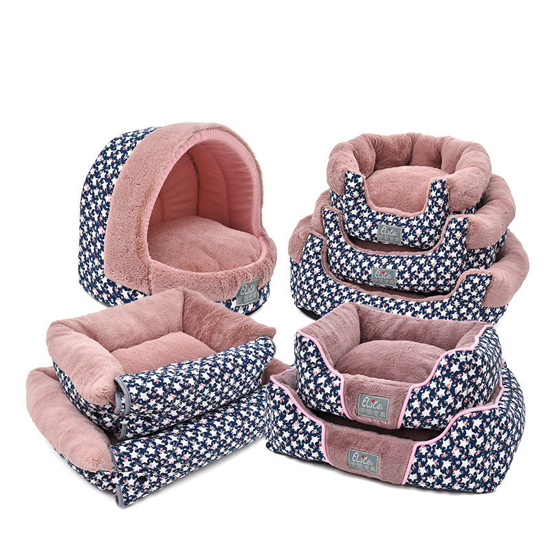 Coral Velvet Grid Dog Beds Star Royal Pet Cushion