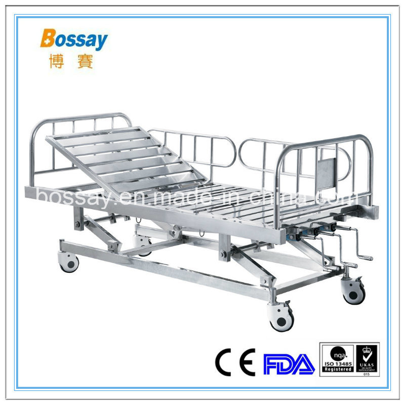 Stainless Steel Hospital Manual Bed with Three Cranks Medical Bed