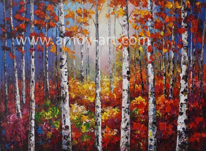 Multi-Colors Birch Tree Oil Paintings on Canvas for Home Decor