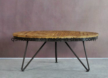 American Country Furniture, Wrought Iron Solid Wood Tea Table Imitation of Rust Do Old Round Tea Table (M-X3624)