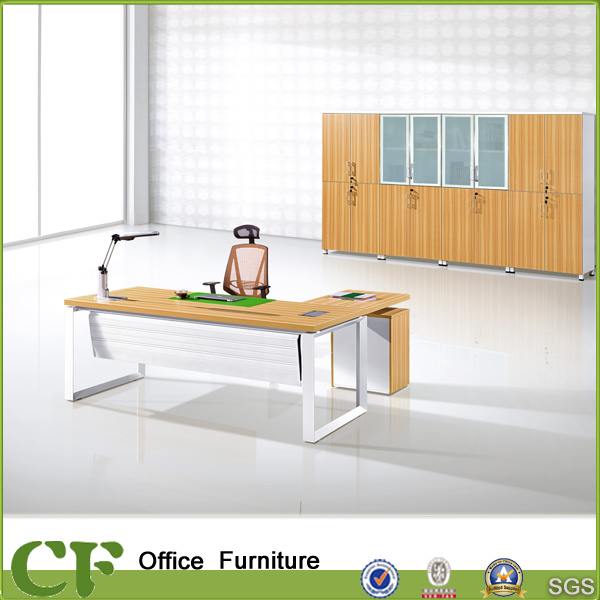 Metal Frame L-Shaped Computer Desk with 3-Drawer Pedestal