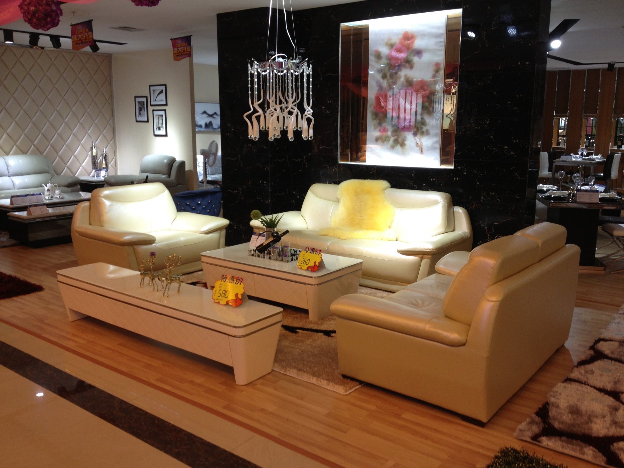 3+2 Fashion Design Beige Color Leather Sofa