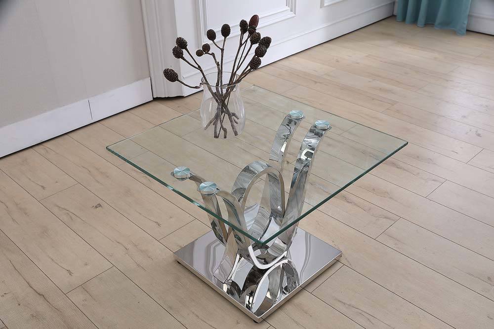 Clear Glass Top Side Table with Strong Stainless Steel Base