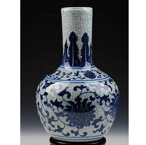 Chinese Antique Crackle Blue and White Ceramic Flower Vase Lw684