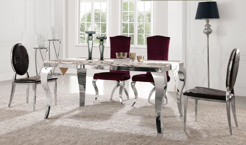 Modern Stainless Steel Oval Back Velvet Dining Table and Chair