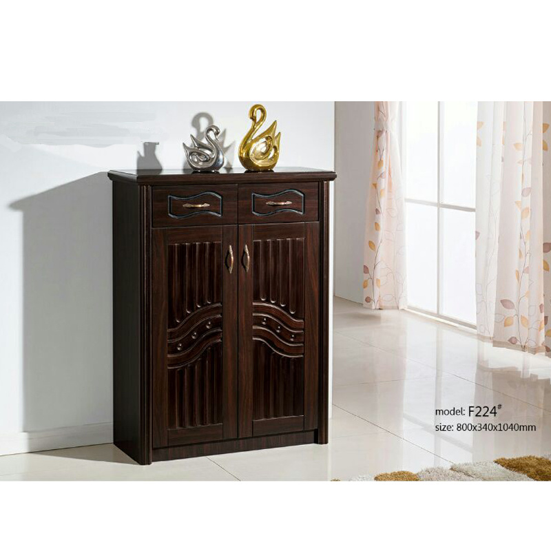 Chinese Design Wall Wood Shoe Rack Closet Walnut