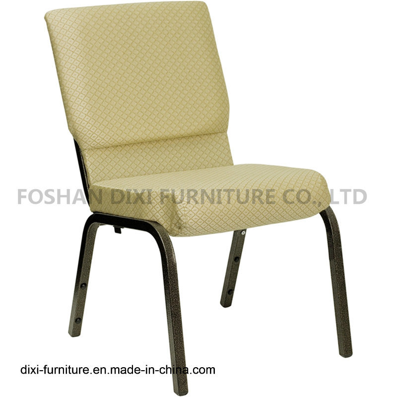 Church Furniture Beige Patterned Fabric Stacking Church Chair with Connect Buckle and Book Pouch