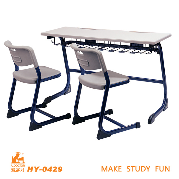 Steel Frame Wood China Two Seats School Table and Chairs