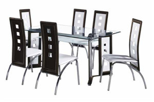 PVC Leather and Glass Dinner Table (DT015)