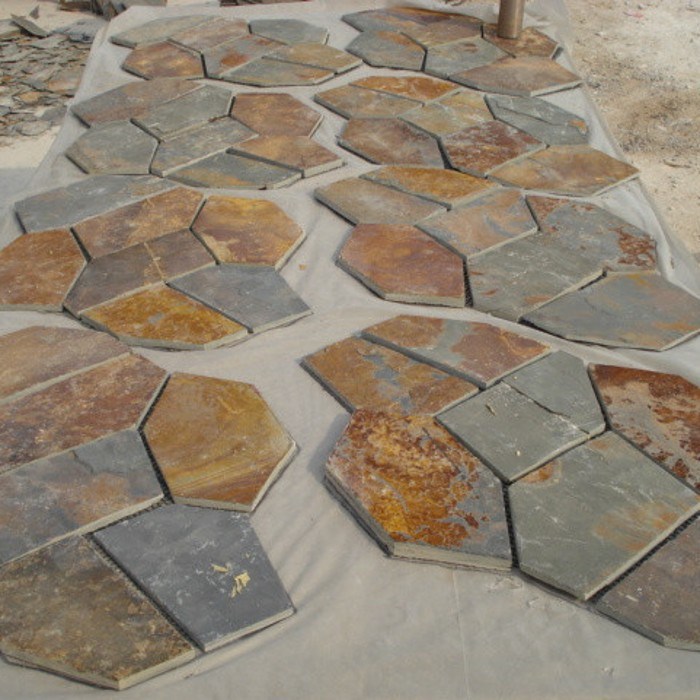 Natural Stone Rusty Meshed Slate Paving Tile for Outdoor