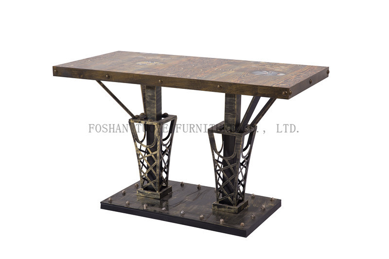 Hardware Theme Table with Metal Stand and Wooden Table